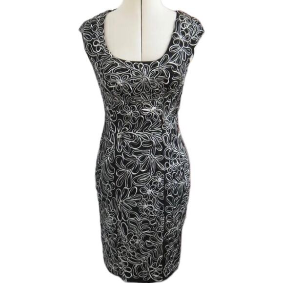 Sue Wong Black and White Ribbon Swirl Dress Size 4 - Picture 1 of 11
